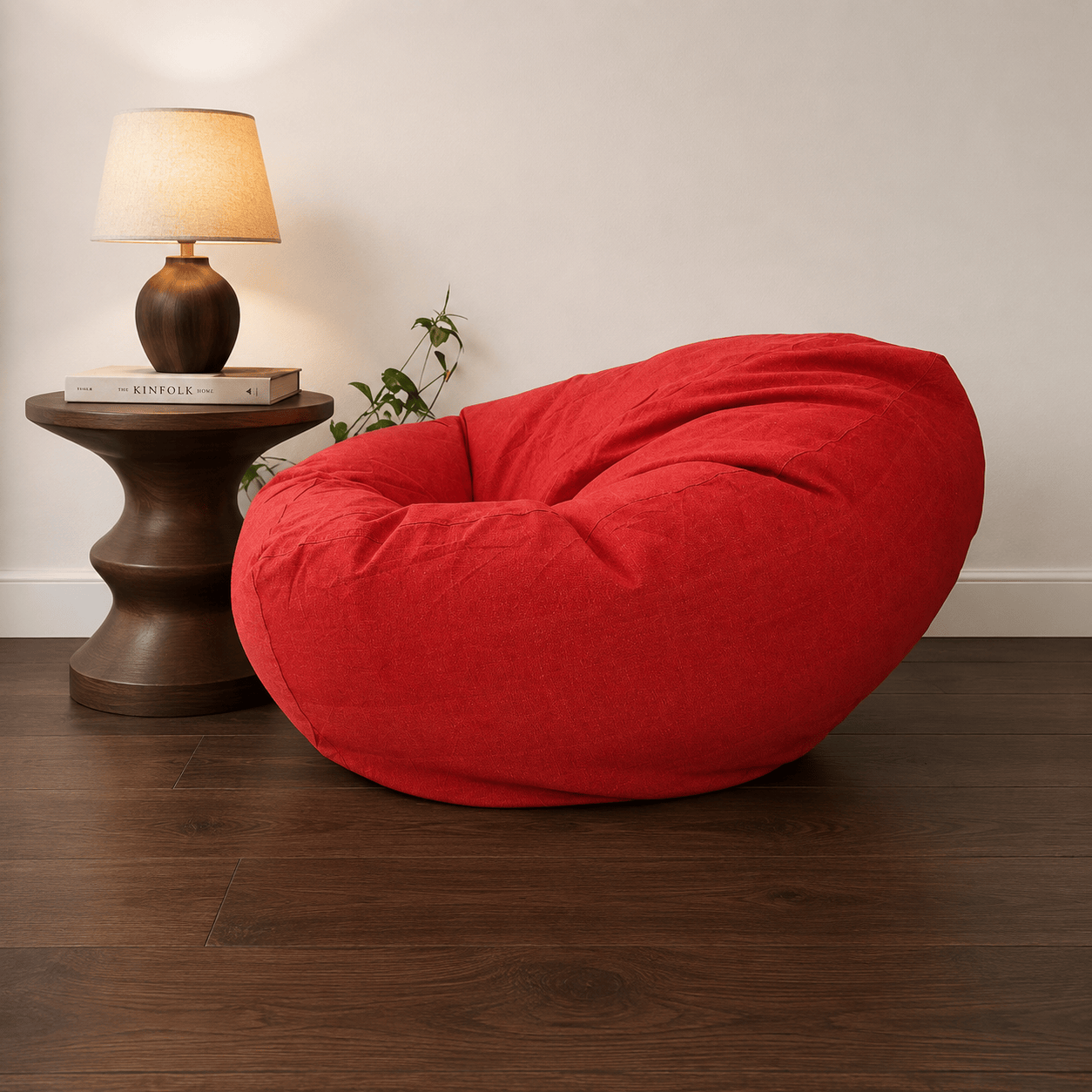 SURYA orange round compact bean bag chair in handloom cotton