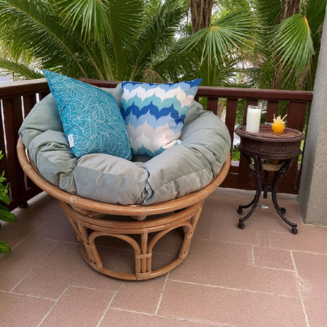 MIST Papasan chair with grey-green cushion