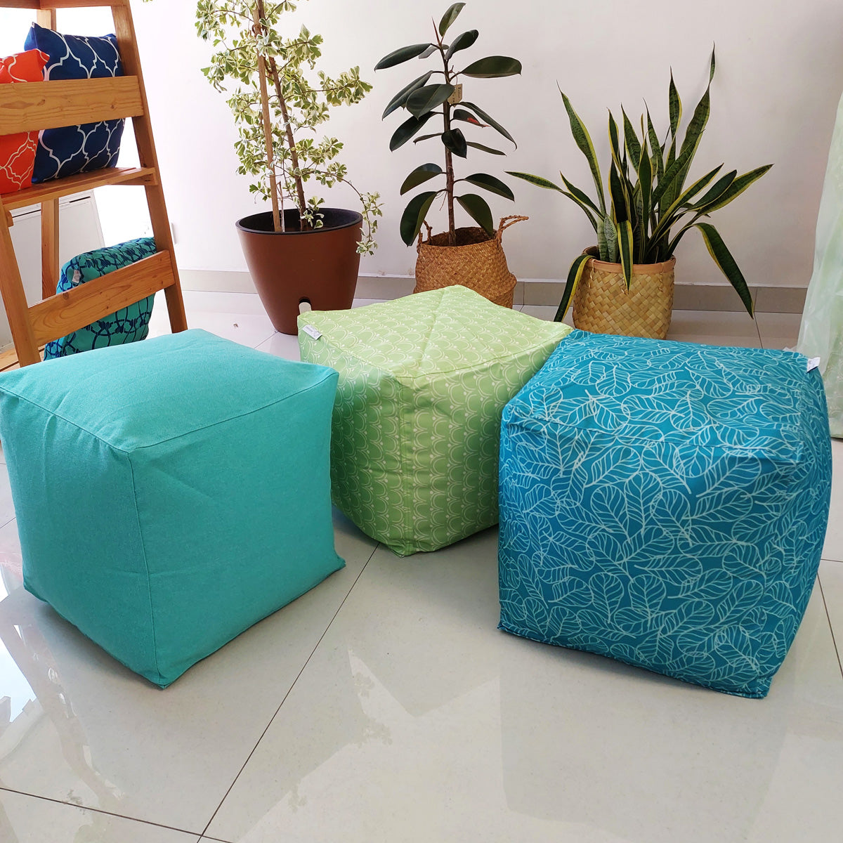 Outdoor Pouf / Ottoman/foot stool in Blue - Bed of Leaves