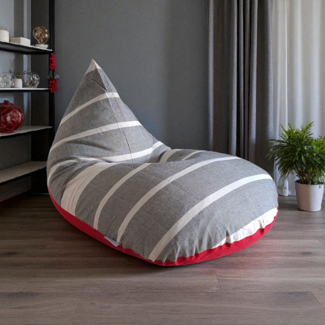 Diane red and grey bean bag in handloom cotton